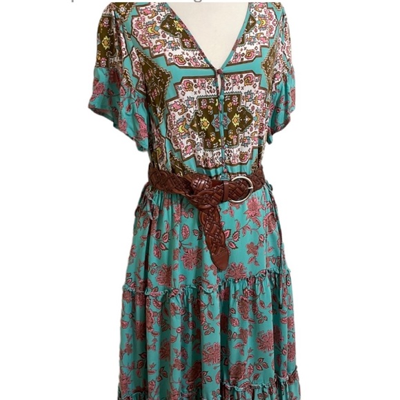 Matilda Jane Dresses & Skirts - MATILDA JANE Aztec Print Turquoise Brown Tiered Midi Dress